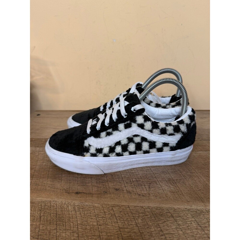 Vans Old Skool Sherpa Checkerboard sneakers black white womens size 6.5 shoes